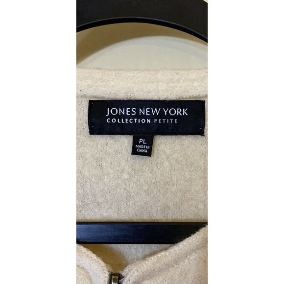Jones New York Petite Winter White Merino Wool Jacket Sweater Zip Front PL 12P - Picture 3 of 12